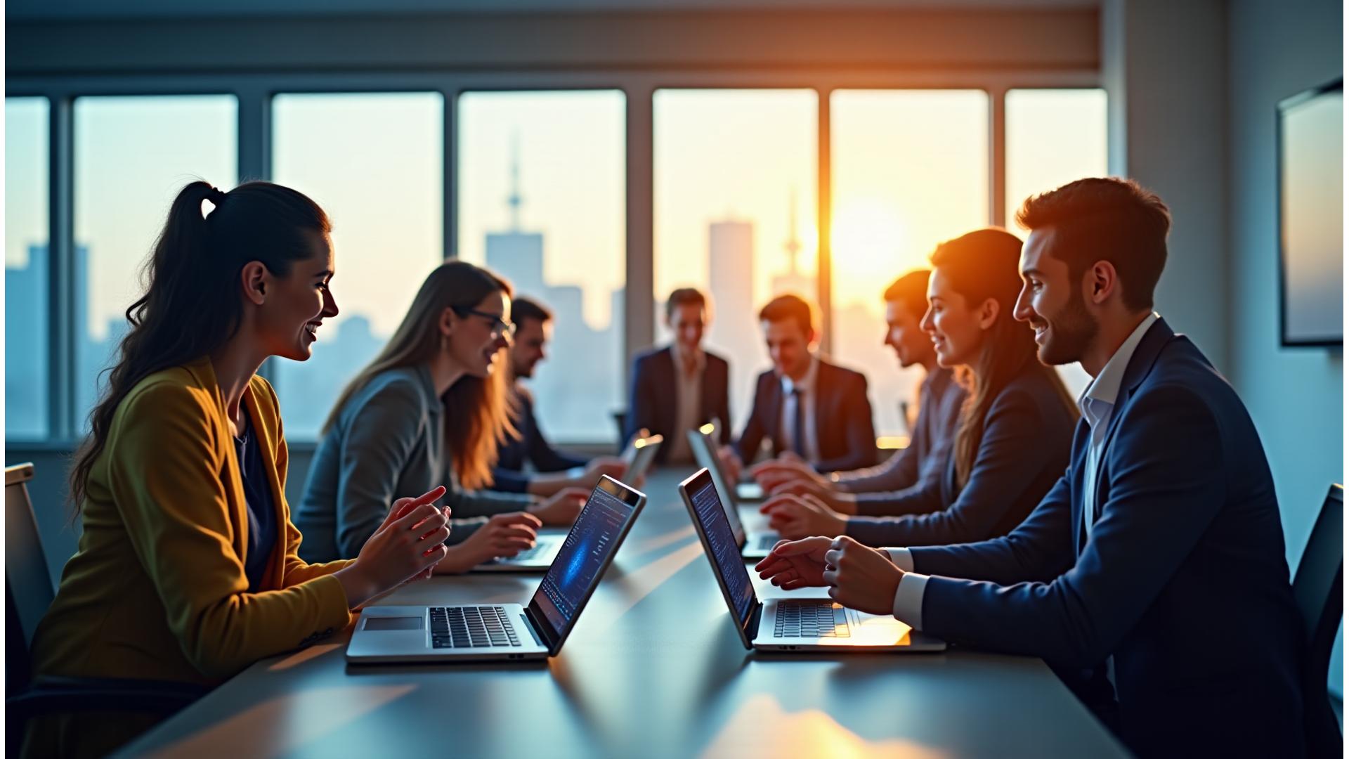 Diverse Toronto business professionals collaborating in a modern, sunlit office, embodying innovation and teamwork.